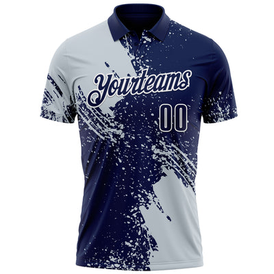 Custom Silver Navy-White 3D Pattern Design Abstract Brush Stroke Performance Polo Shirt