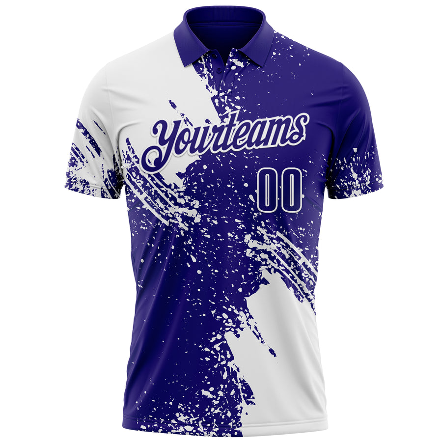 Custom White Dark Purple 3D Pattern Design Abstract Brush Stroke Performance Polo Shirt