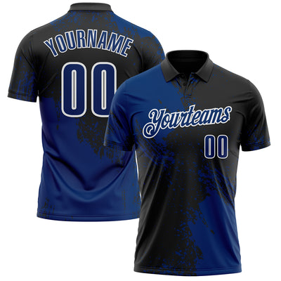 Custom US Navy Blue Black-White 3D Pattern Design Abstract Brush Stroke Performance Polo Shirt