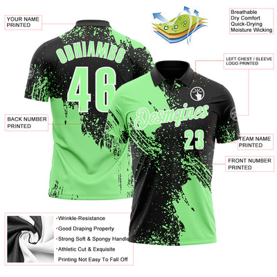 Custom Pea Green Black-White 3D Pattern Design Abstract Brush Stroke Performance Polo Shirt