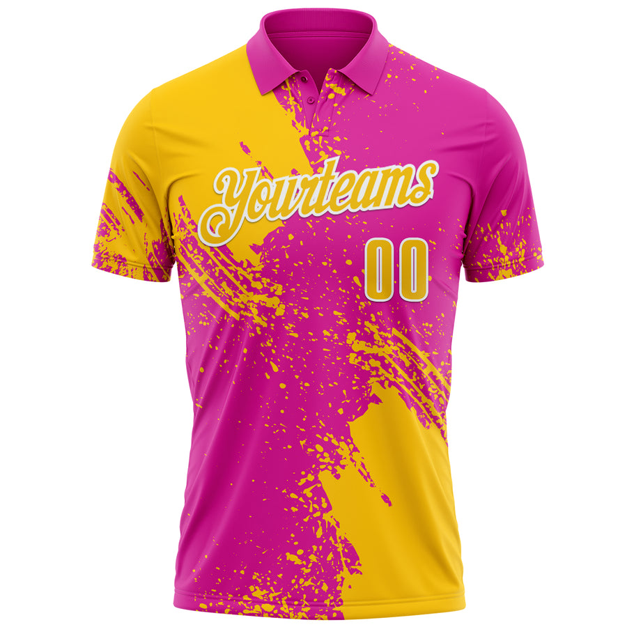 Custom Yellow Deep Pink-White 3D Pattern Design Abstract Brush Stroke Performance Polo Shirt
