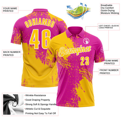 Custom Yellow Deep Pink-White 3D Pattern Design Abstract Brush Stroke Performance Polo Shirt