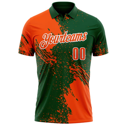 Custom Orange Green-White 3D Pattern Design Abstract Brush Stroke Performance Polo Shirt
