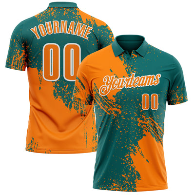 Custom Bay Orange Teal-White 3D Pattern Design Abstract Brush Stroke Performance Polo Shirt