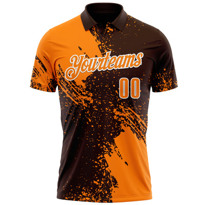 Custom Bay Orange Brown-White 3D Pattern Design Abstract Brush Stroke Performance Polo Shirt