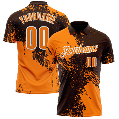 Custom Bay Orange Brown-White 3D Pattern Design Abstract Brush Stroke Performance Polo Shirt