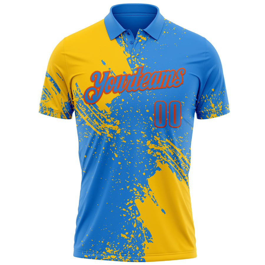 Custom Yellow Powder Blue-Orange 3D Pattern Design Abstract Brush Stroke Performance Polo Shirt