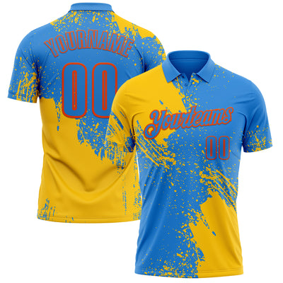 Custom Yellow Powder Blue-Orange 3D Pattern Design Abstract Brush Stroke Performance Polo Shirt