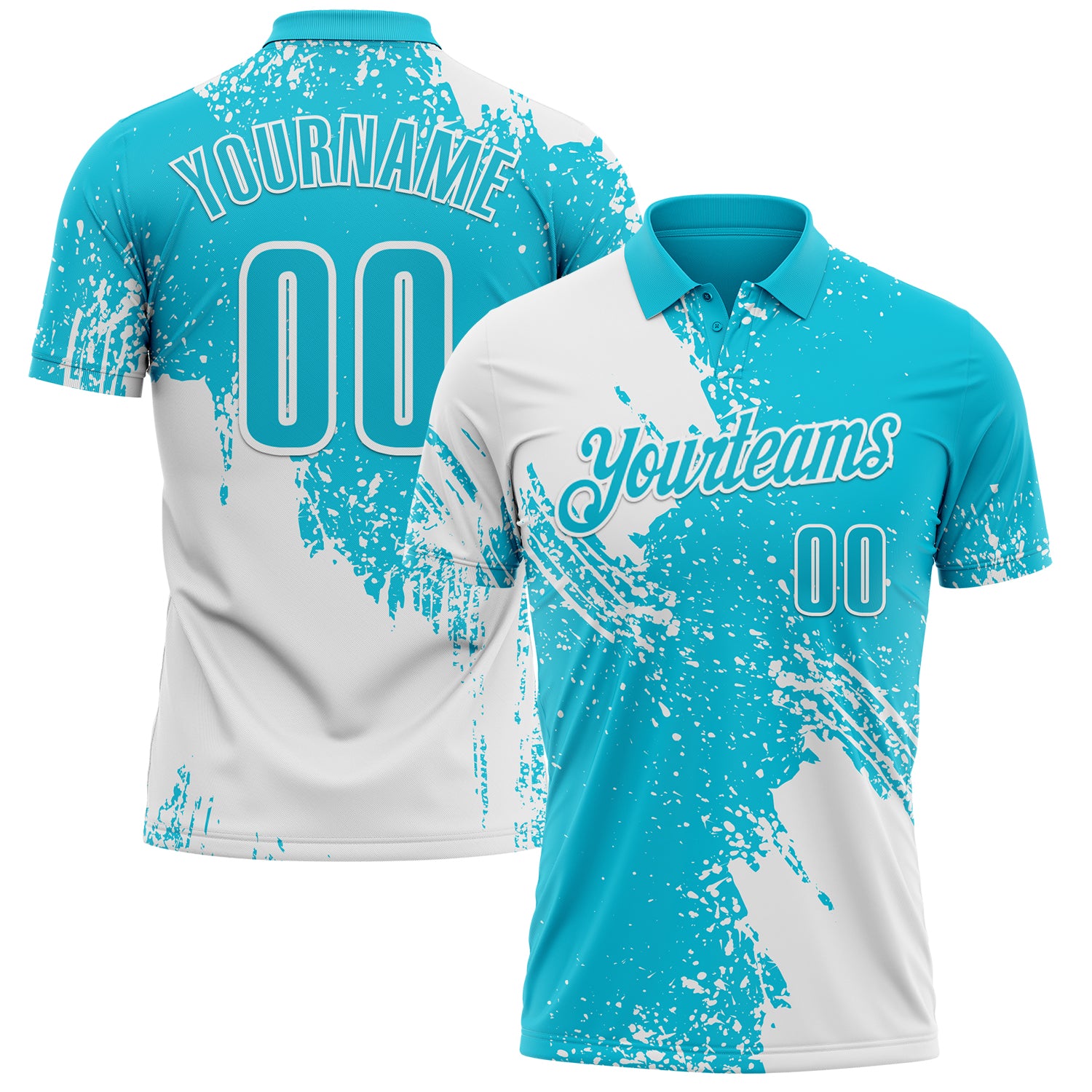 Custom White Lakes Blue 3D Pattern Design Abstract Brush Stroke Performance Polo Shirt