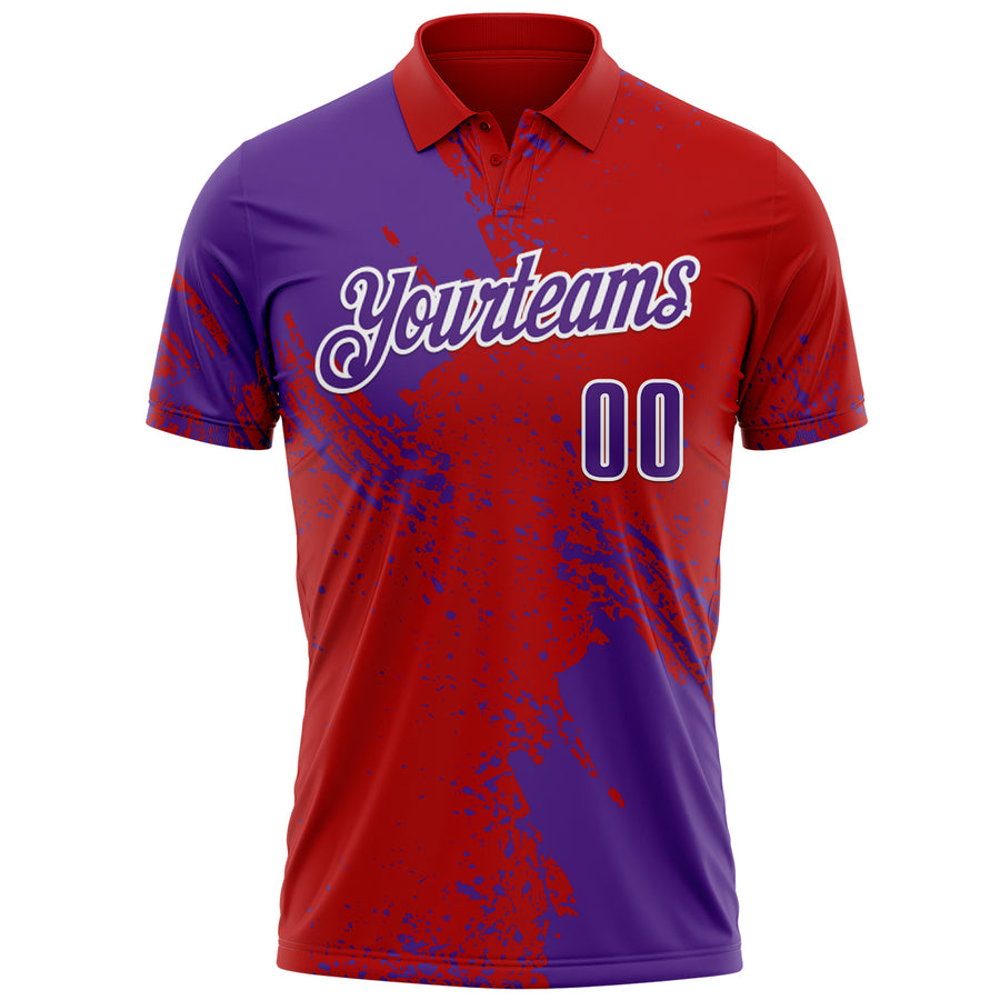 Custom Purple Red-White 3D Pattern Design Abstract Brush Stroke Performance Polo Shirt