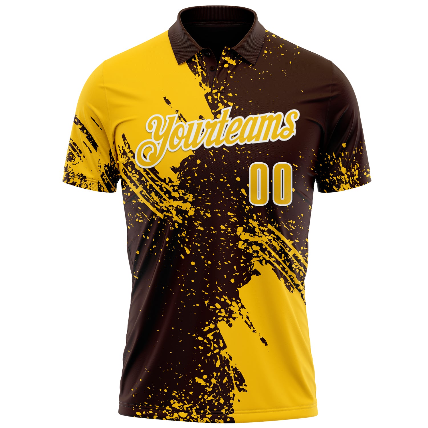 Custom Yellow Brown-White 3D Pattern Design Abstract Brush Stroke Performance Polo Shirt