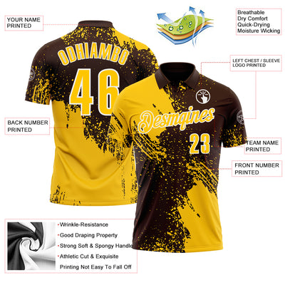 Custom Yellow Brown-White 3D Pattern Design Abstract Brush Stroke Performance Polo Shirt