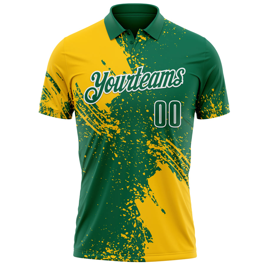 Custom Yellow Kelly Green-White 3D Pattern Design Abstract Brush Stroke Performance Polo Shirt