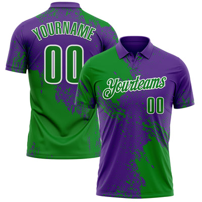 Custom Grass Green Purple-White 3D Pattern Design Abstract Brush Stroke Performance Polo Shirt