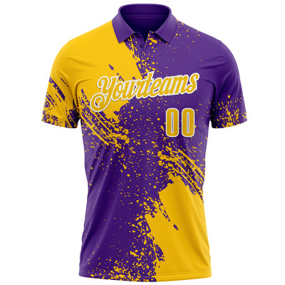 Custom Yellow Purple-White 3D Pattern Design Abstract Brush Stroke Performance Polo Shirt