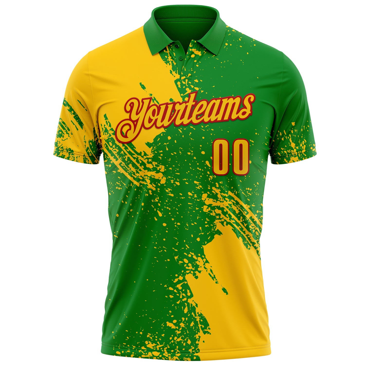 Custom Yellow Grass Green-White 3D Pattern Design Abstract Brush Stroke Performance Polo Shirt