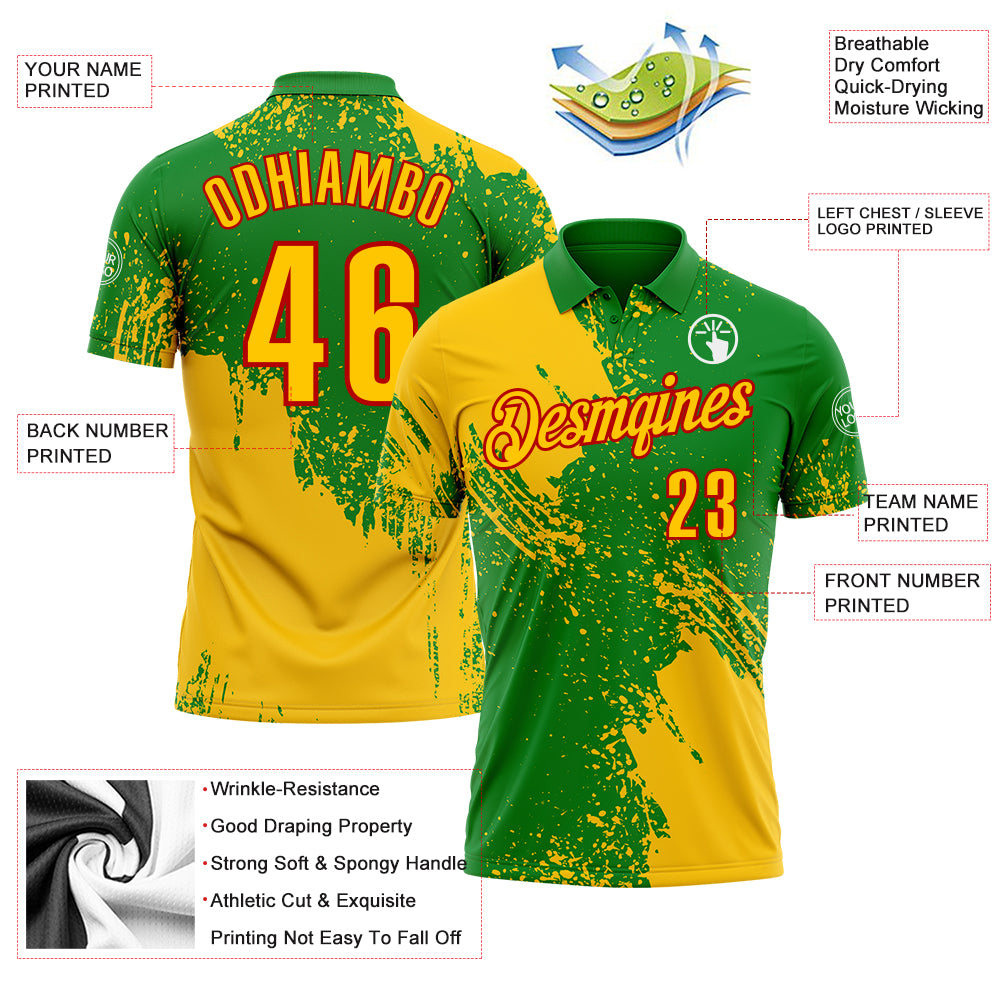 Custom Yellow Grass Green-White 3D Pattern Design Abstract Brush Stroke Performance Polo Shirt