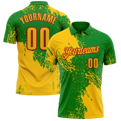 Custom Yellow Grass Green-White 3D Pattern Design Abstract Brush Stroke Performance Polo Shirt