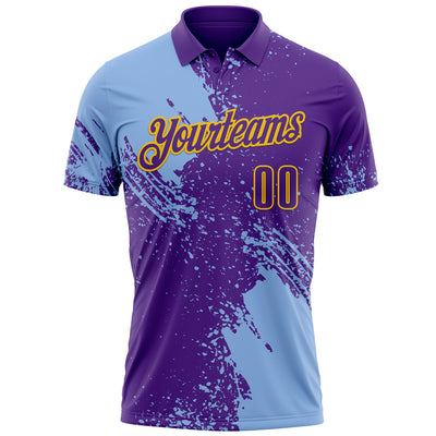 Custom Light Blue Purple-Yellow 3D Pattern Design Abstract Brush Stroke Performance Polo Shirt