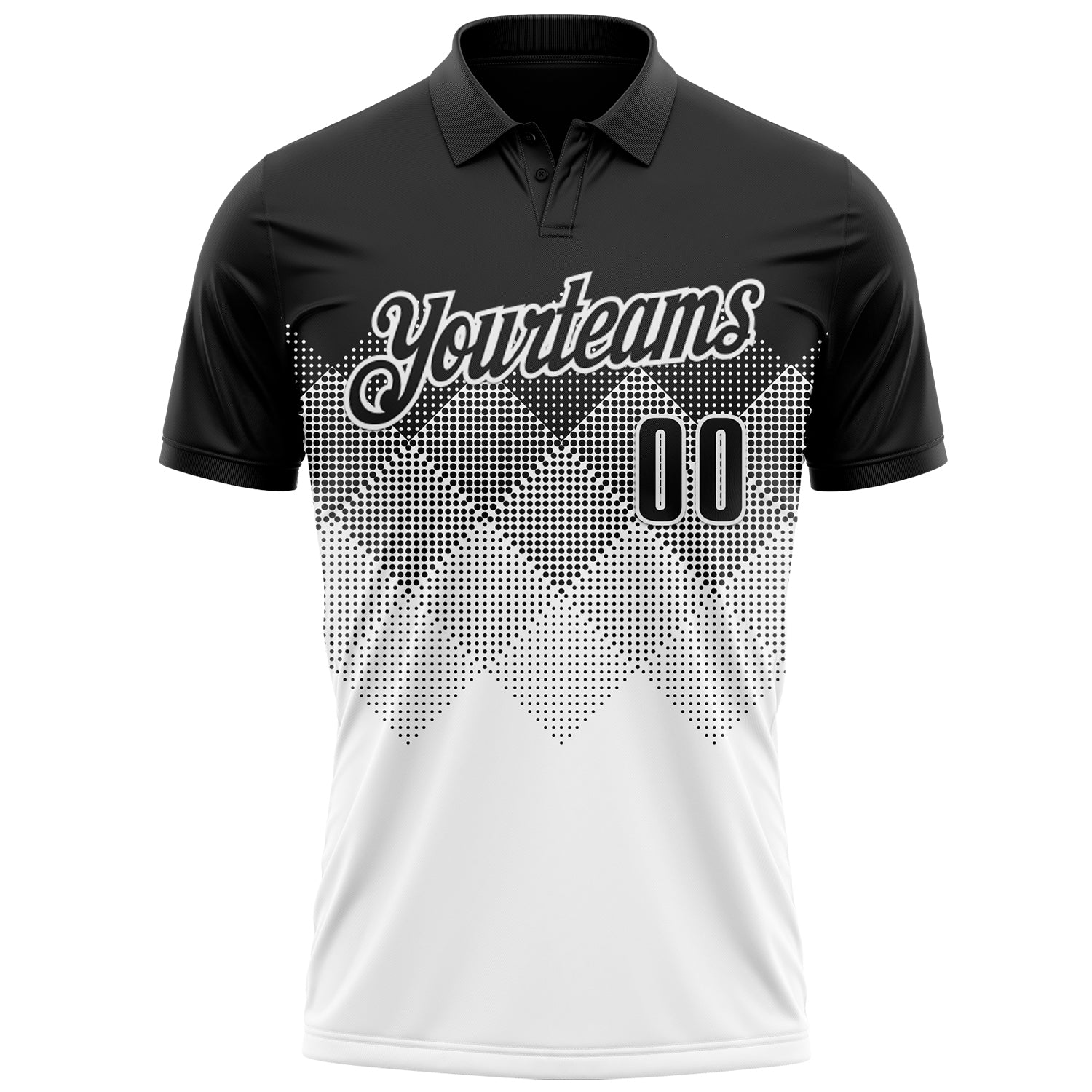 Custom Black White 3D Gradient Square Shape Performance Polo Shirt