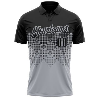 Custom Black Gray 3D Gradient Square Shape Performance Polo Shirt