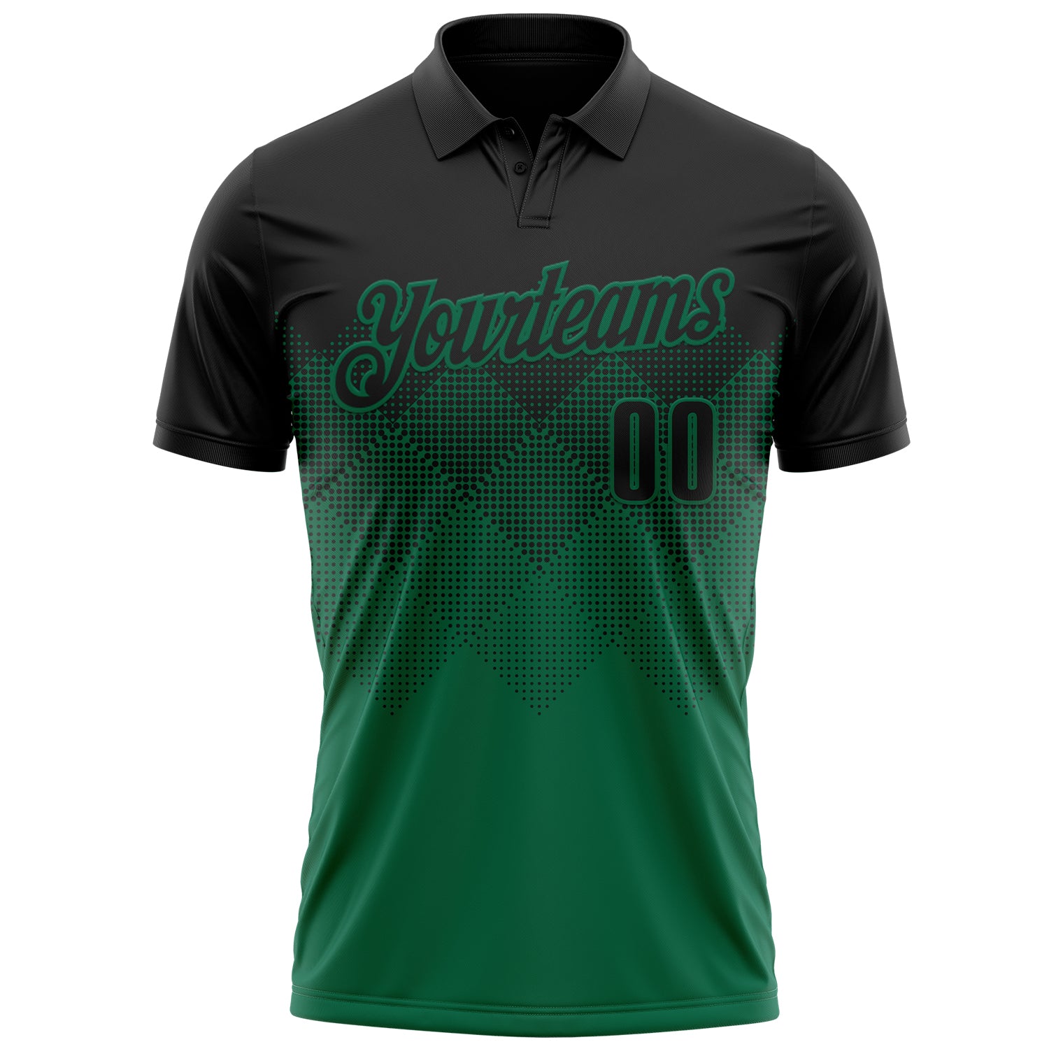 Custom Black Kelly Green 3D Gradient Square Shape Performance Polo Shirt