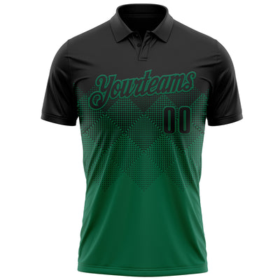 Custom Black Kelly Green 3D Gradient Square Shape Performance Polo Shirt