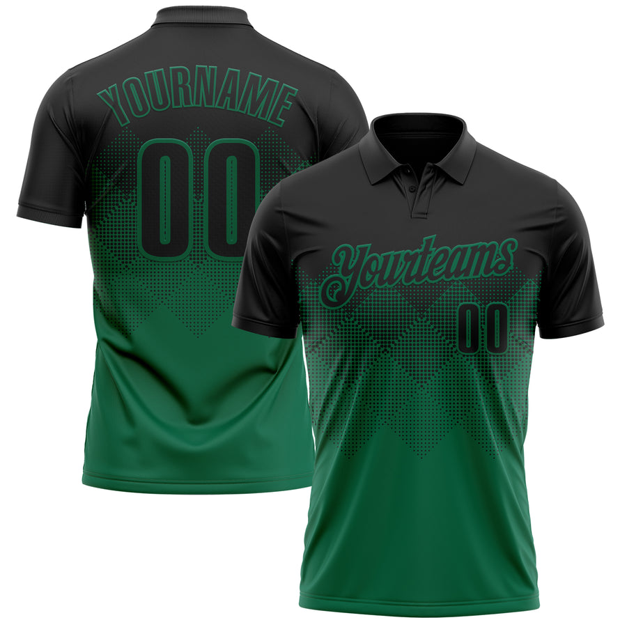 Custom Black Kelly Green 3D Gradient Square Shape Performance Polo Shirt