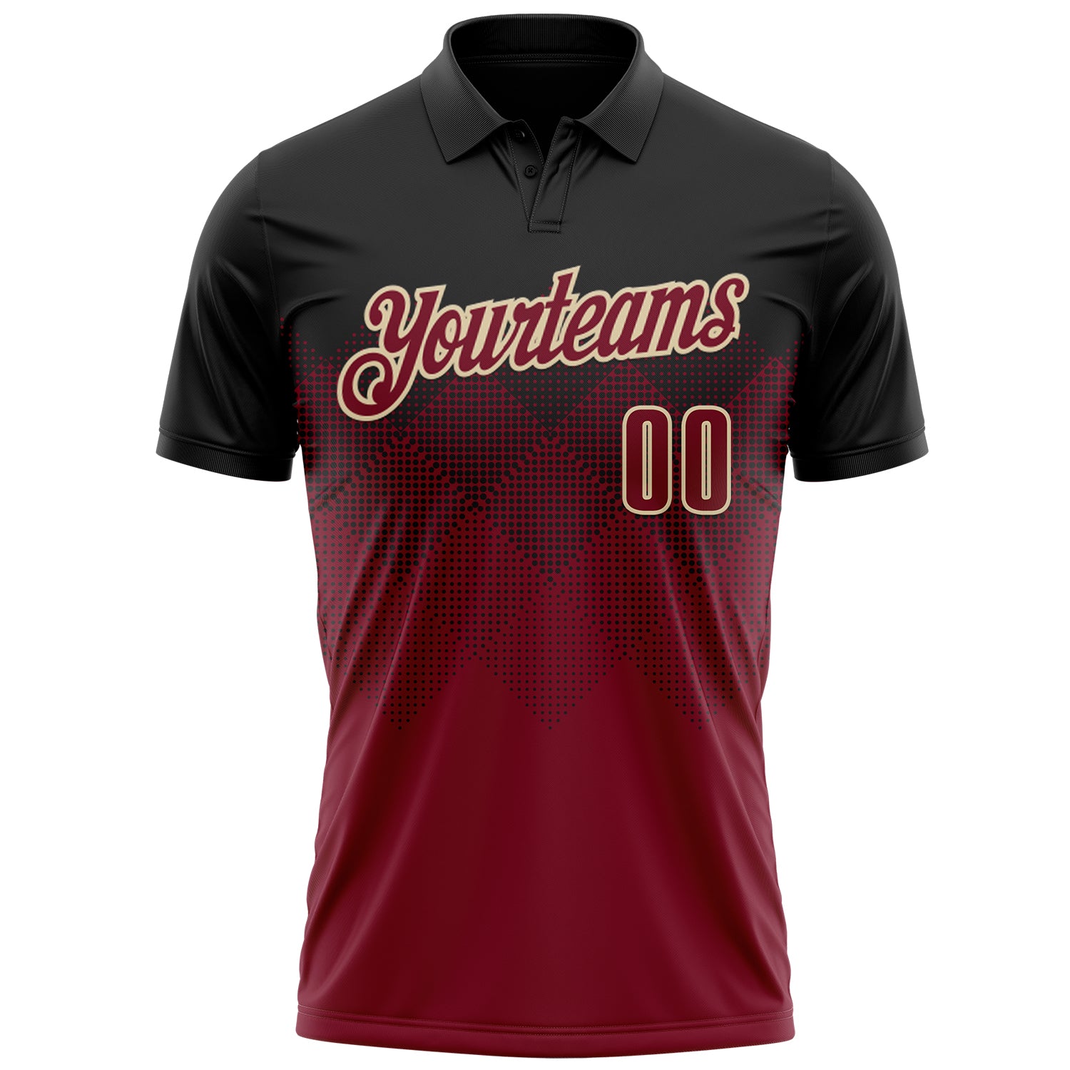 Custom Black Crimson-Cream 3D Gradient Square Shape Performance Polo Shirt