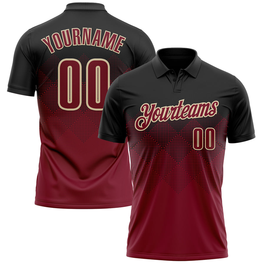 Custom Black Crimson-Cream 3D Gradient Square Shape Performance Polo Shirt