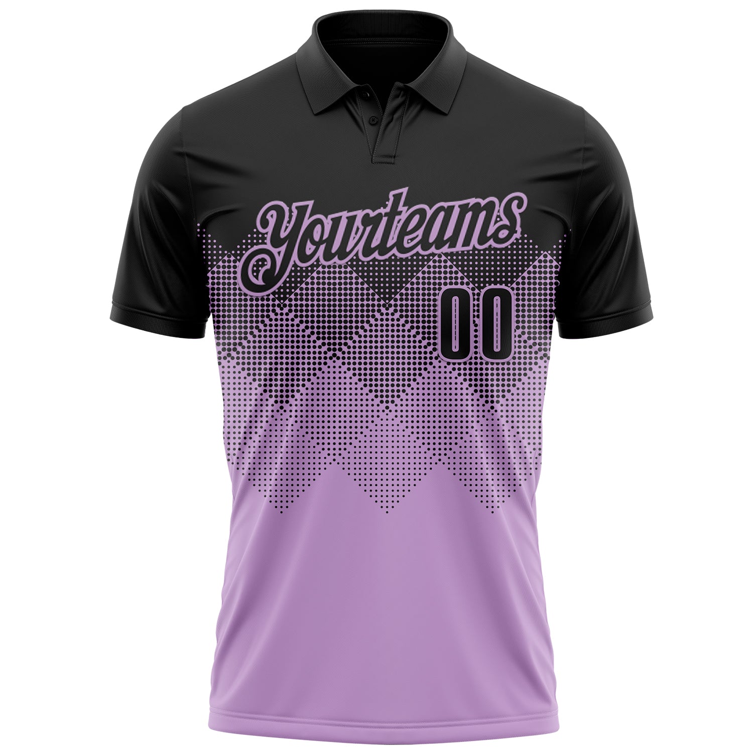 Custom Black Light Purple 3D Gradient Square Shape Performance Polo Shirt
