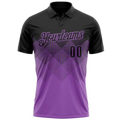 Custom Black Medium Purple 3D Gradient Square Shape Performance Polo Shirt