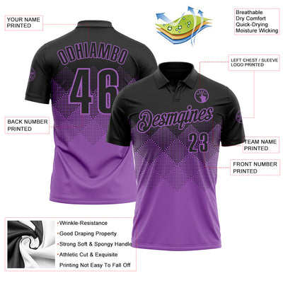 Custom Black Medium Purple 3D Gradient Square Shape Performance Polo Shirt
