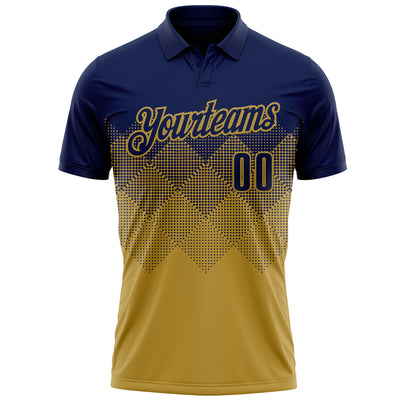 Custom Navy Old Gold 3D Gradient Square Shape Performance Polo Shirt