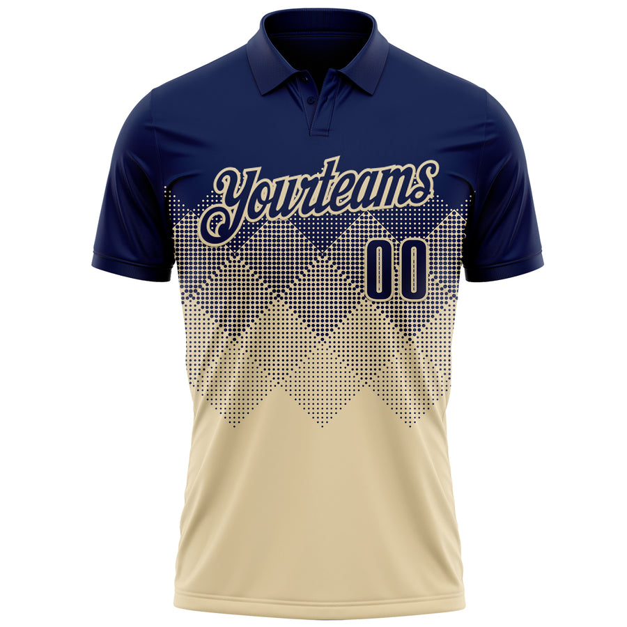 Custom Navy Cream 3D Gradient Square Shape Performance Polo Shirt