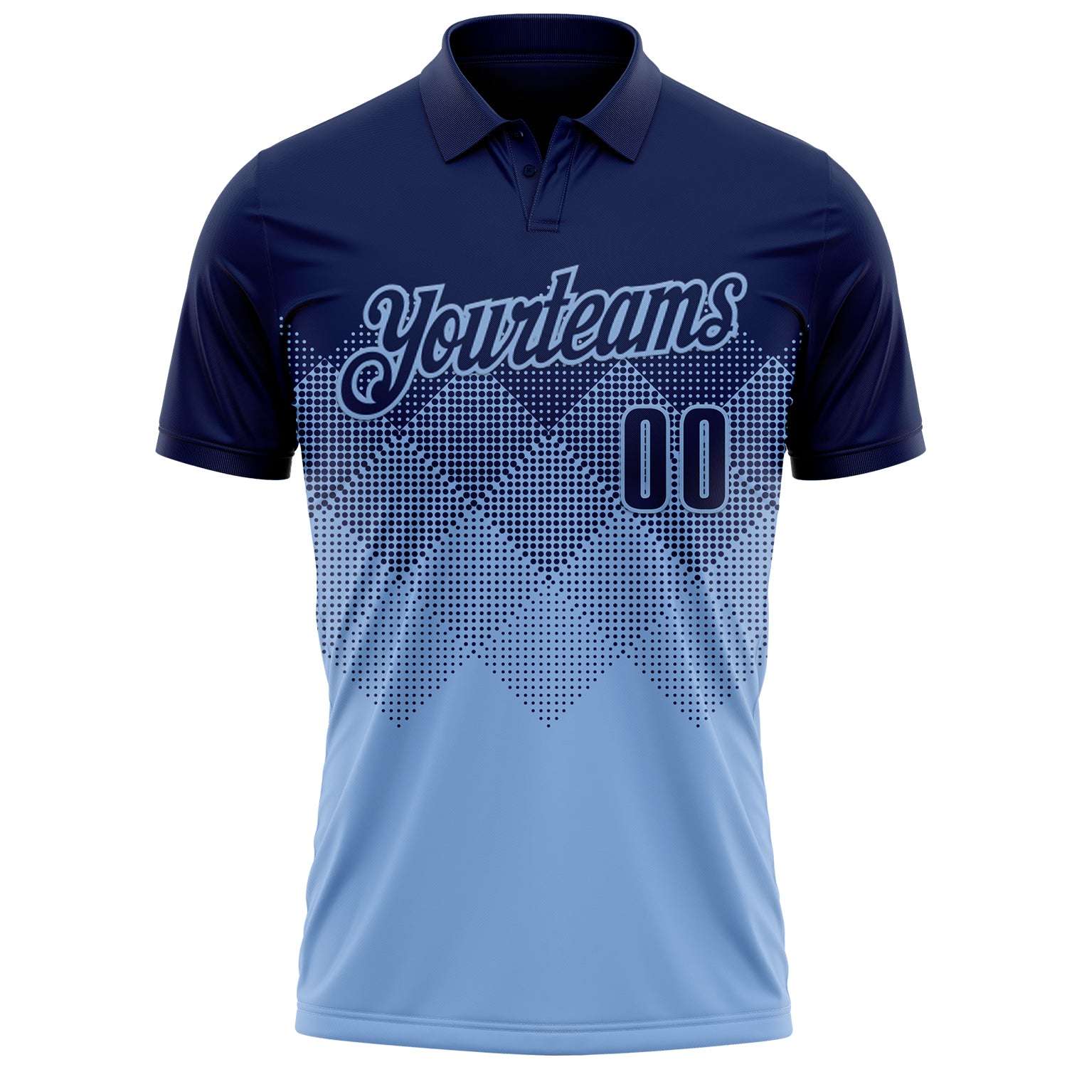 Custom Navy Light Blue 3D Gradient Square Shape Performance Polo Shirt