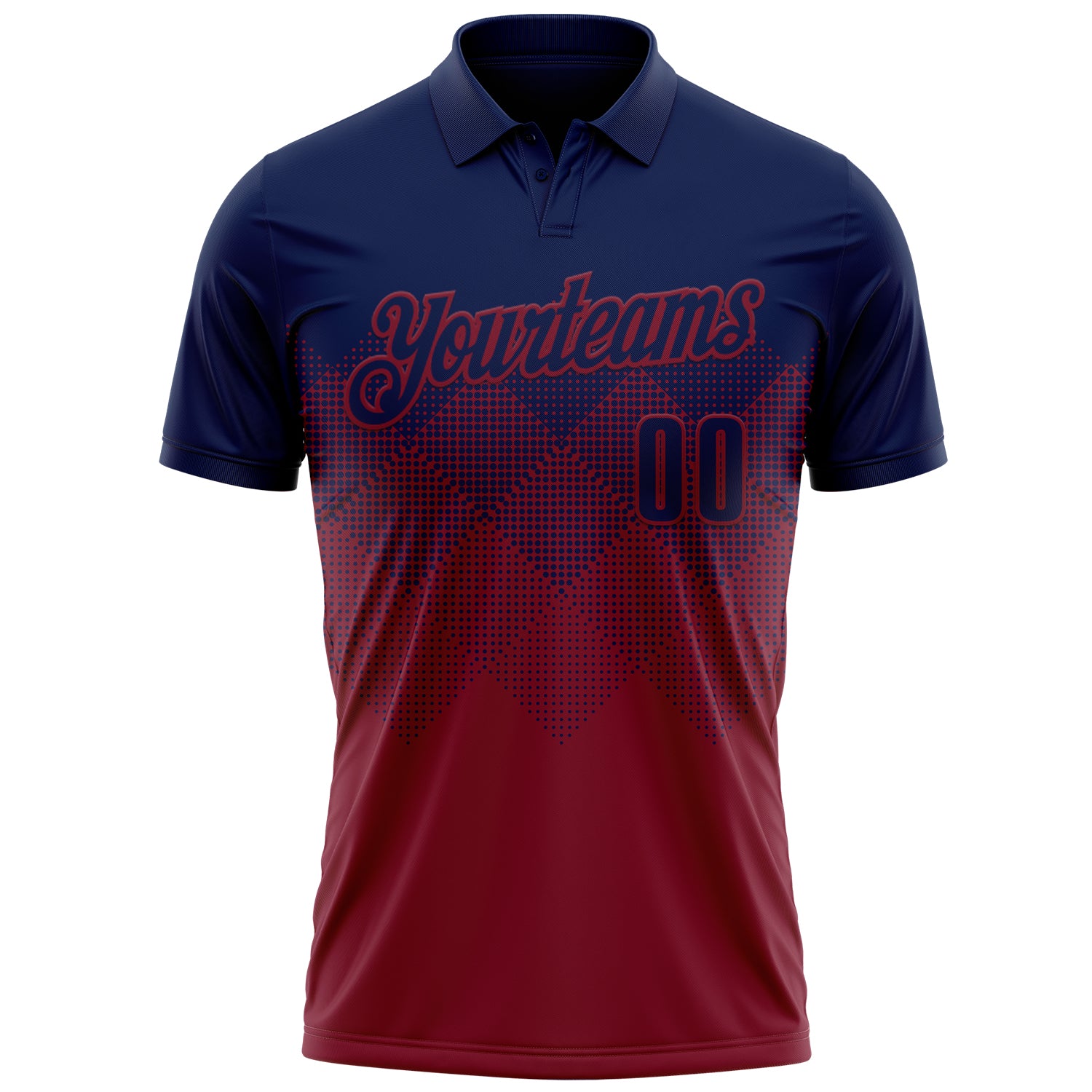 Custom Navy Crimson 3D Gradient Square Shape Performance Polo Shirt