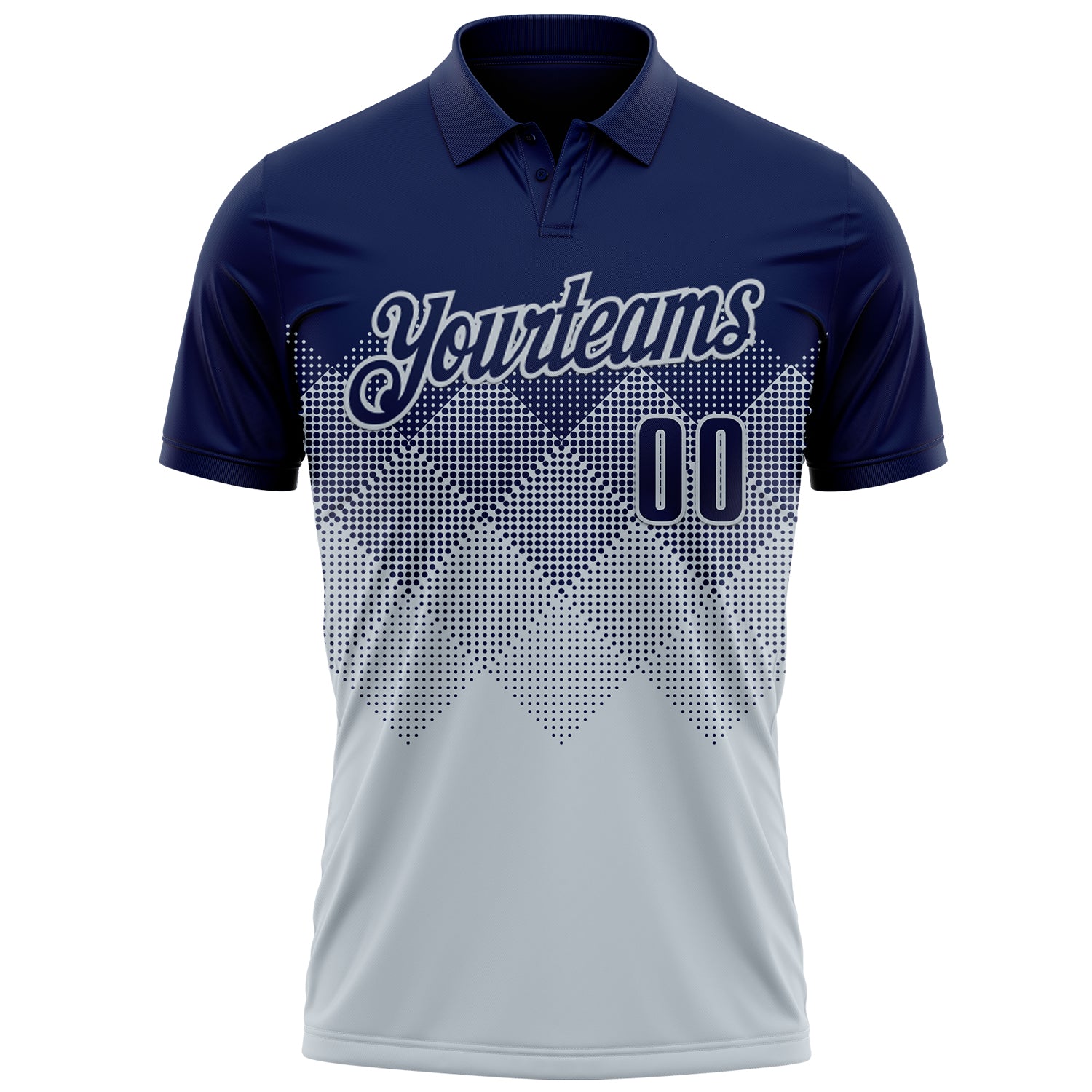 Custom Navy Silver 3D Gradient Square Shape Performance Polo Shirt