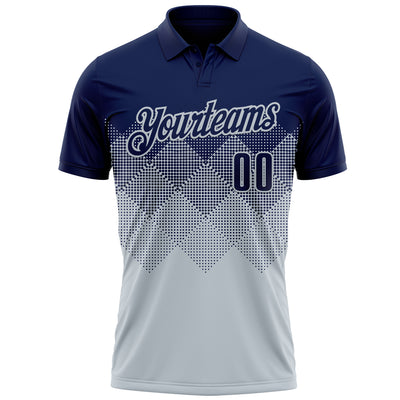 Custom Navy Silver 3D Gradient Square Shape Performance Polo Shirt