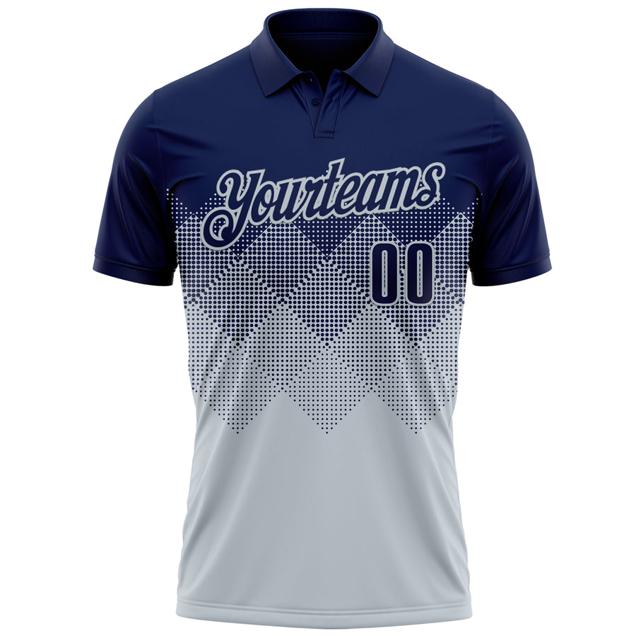 Custom Navy Silver 3D Gradient Square Shape Performance Polo Shirt