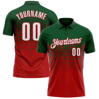 Custom Green White-Red 3D Gradient Square Shape Performance Polo Shirt