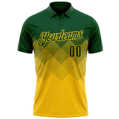 Custom Green Yellow 3D Gradient Square Shape Performance Polo Shirt