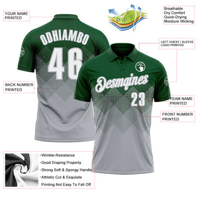 Custom Green White-Gray 3D Gradient Square Shape Performance Polo Shirt