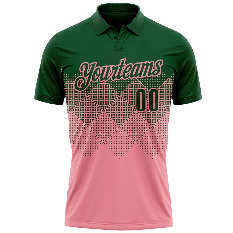 Custom Green Medium Pink 3D Gradient Square Shape Performance Polo Shirt