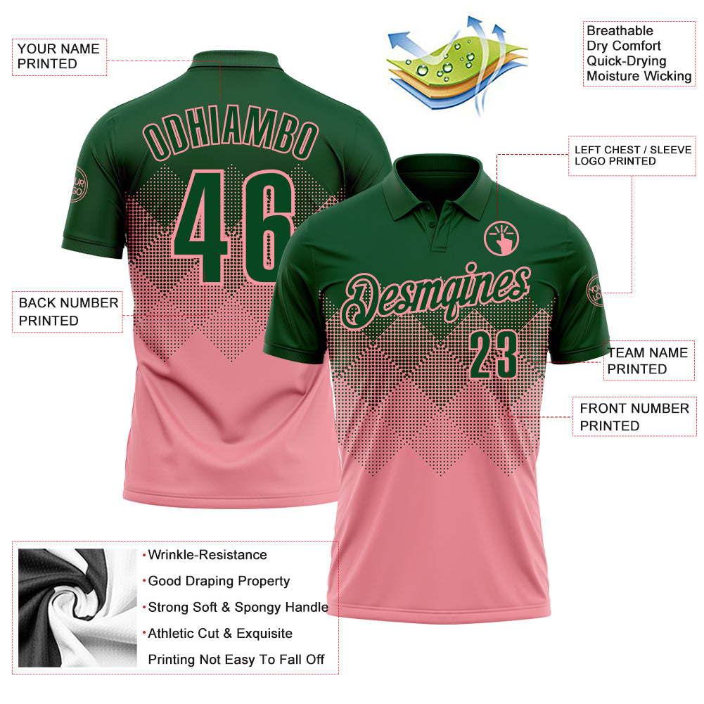 Custom Green Medium Pink 3D Gradient Square Shape Performance Polo Shirt
