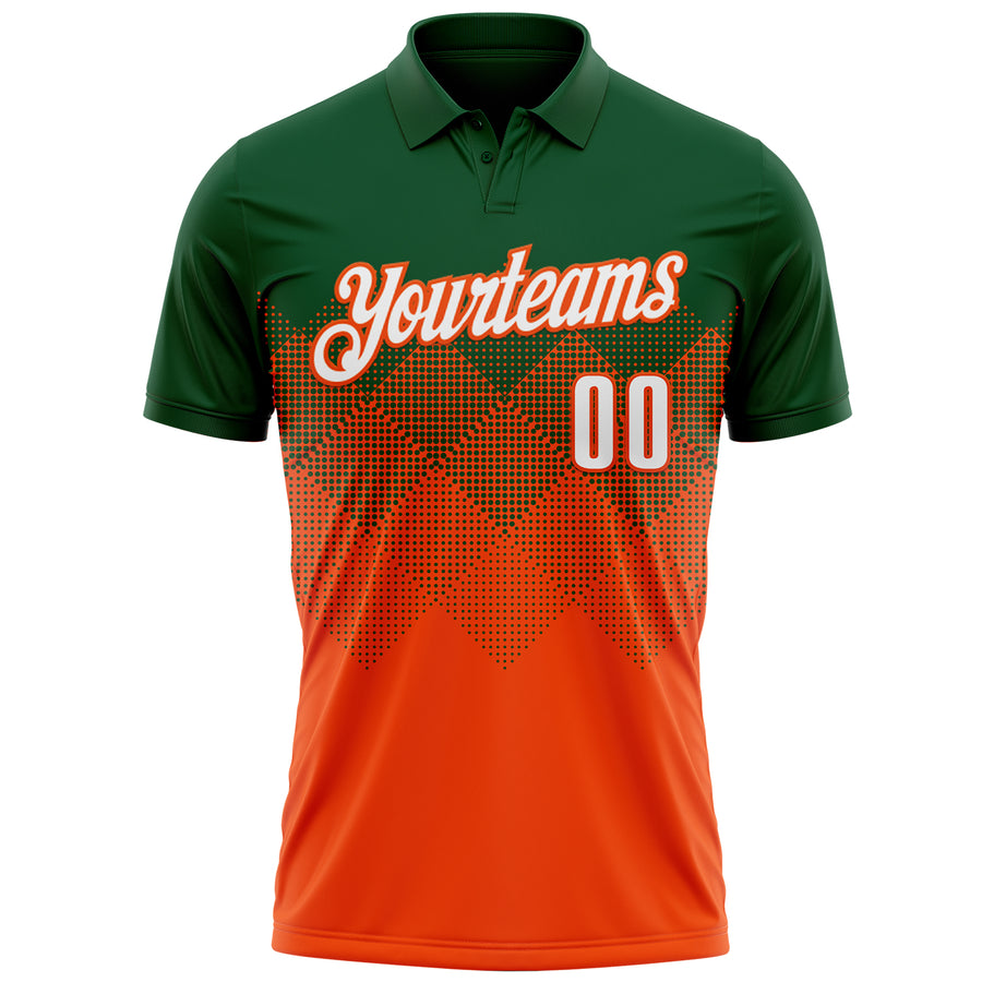 Custom Green White-Orange 3D Gradient Square Shape Performance Polo Shirt