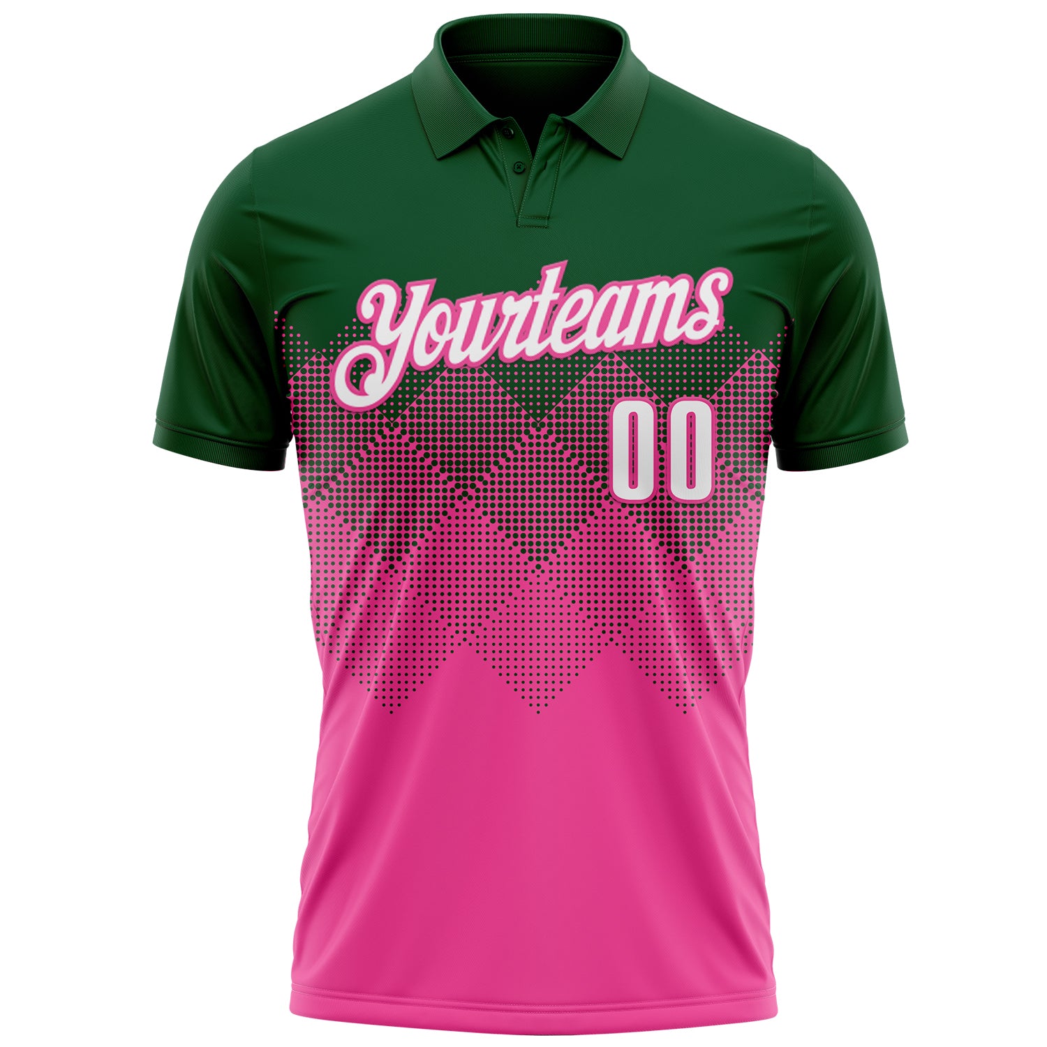 Custom Green White-Pink 3D Gradient Square Shape Performance Polo Shirt