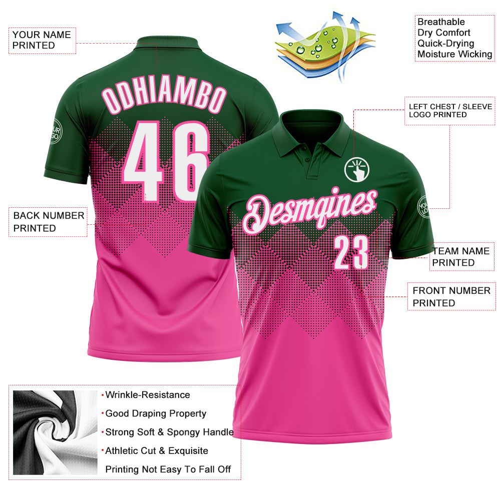 Custom Green White-Pink 3D Gradient Square Shape Performance Polo Shirt