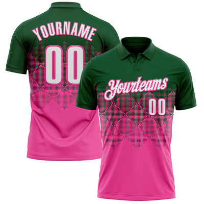 Custom Green White-Pink 3D Gradient Square Shape Performance Polo Shirt