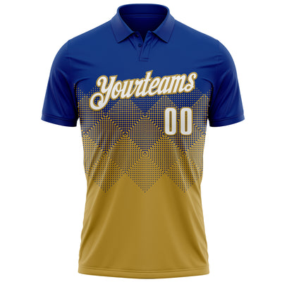 Custom Royal White-Old Gold 3D Gradient Square Shape Performance Polo Shirt